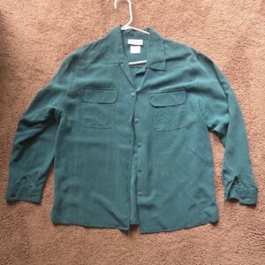 Women's Forest Green Button-Up Blouse Silk